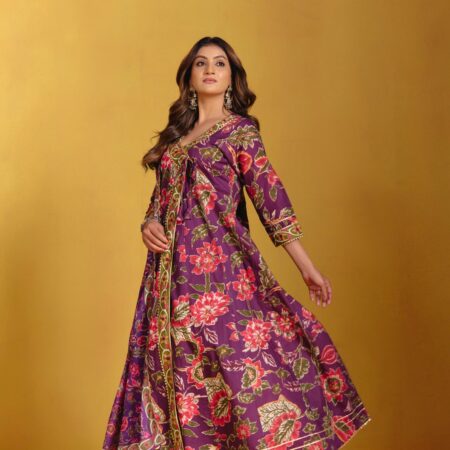 Violet Angrakha Kurta Set with Dupatta 6