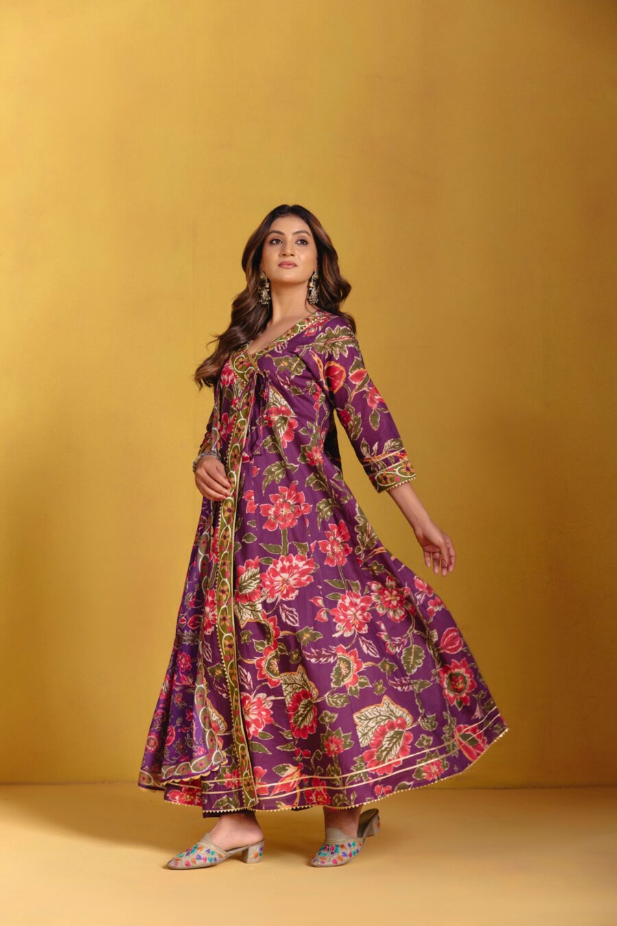 Violet Angrakha Kurta Set with Dupatta 6