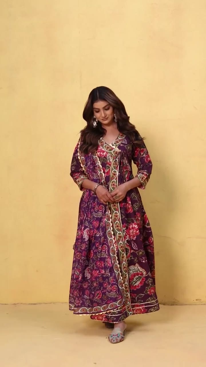 Violet Angrakha Kurta Set with Dupatta — video
