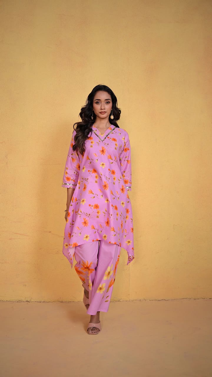 Lavender Floral Kurta Set — video