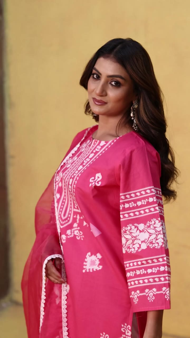 Bright Pink Digital Printed Kurti Set — video
