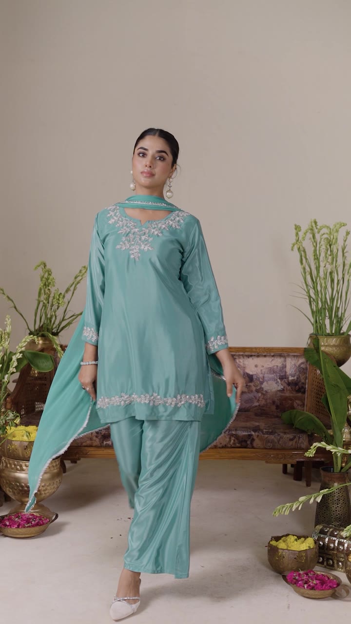 Turqouise Beaded Handwork Kurti set — video