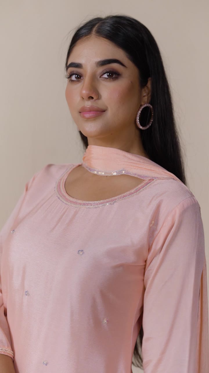 Light Pink Beaded Handwork Kurti set With Dupatta — video