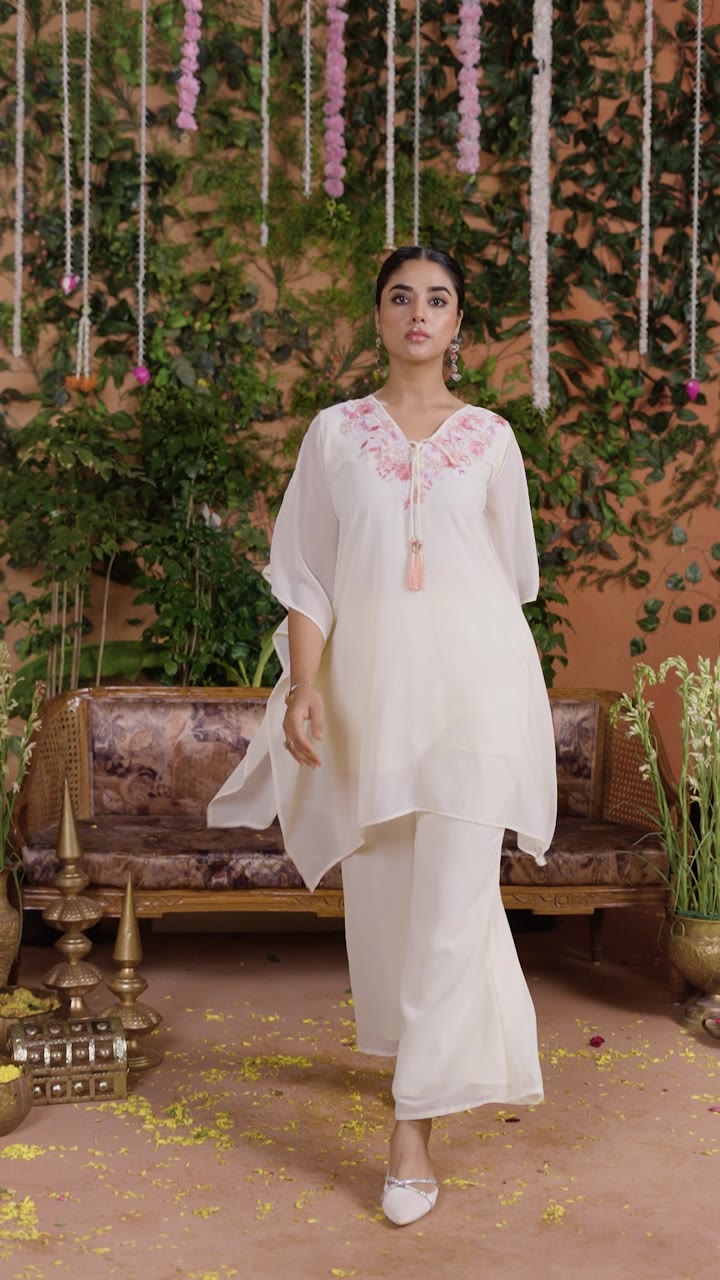 Off-white Beaded Handwork Kaftan Set — video