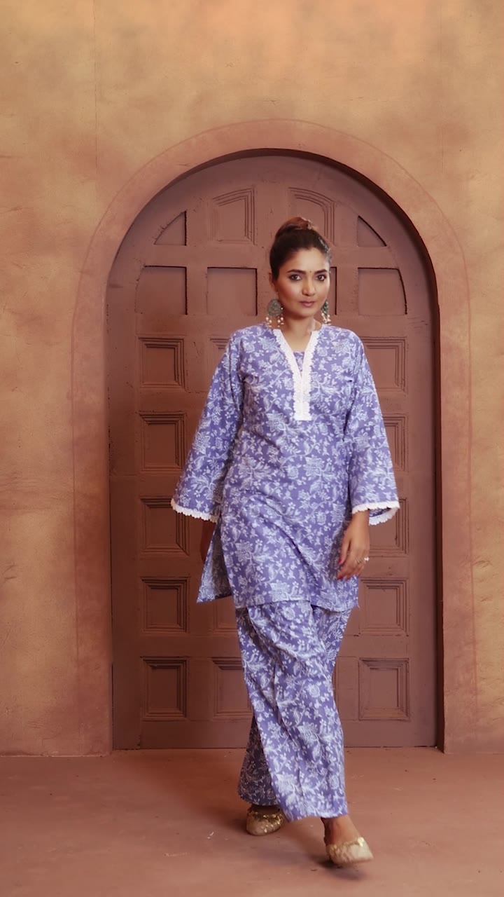 Purple Cotton Printed Co-ord set — video