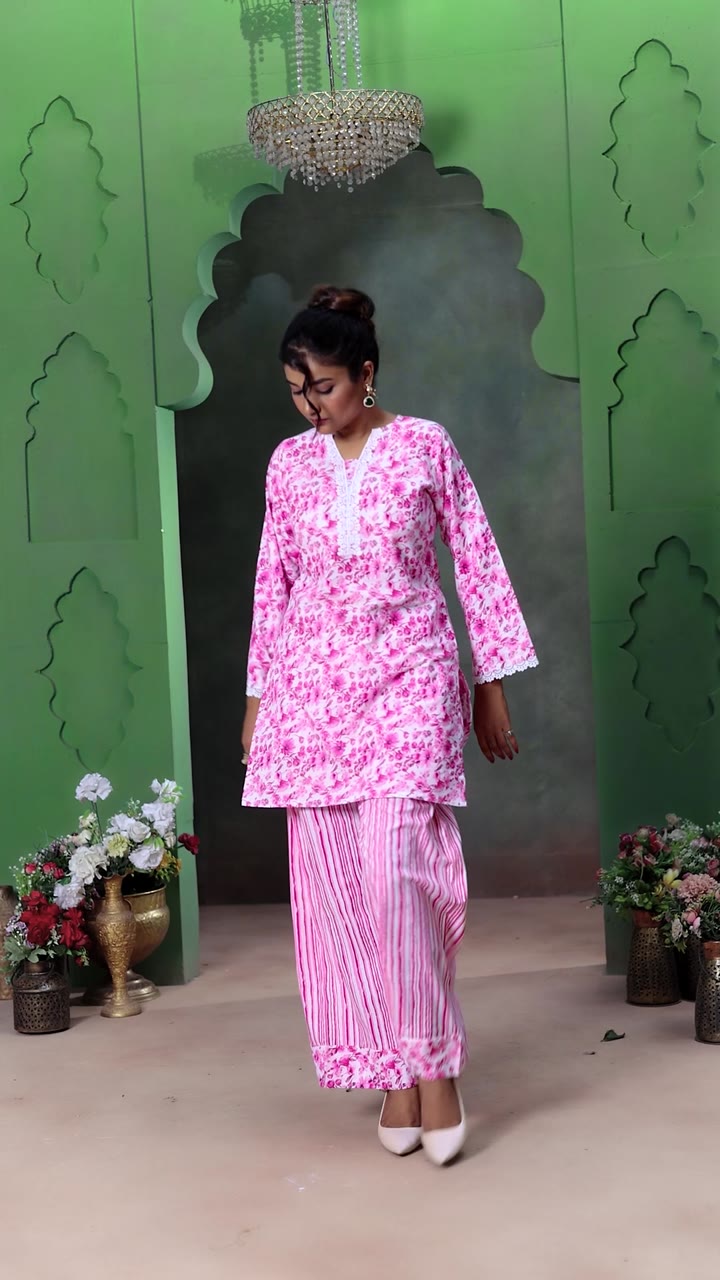 Pink Floral Cotton Printed Co-ord set — video