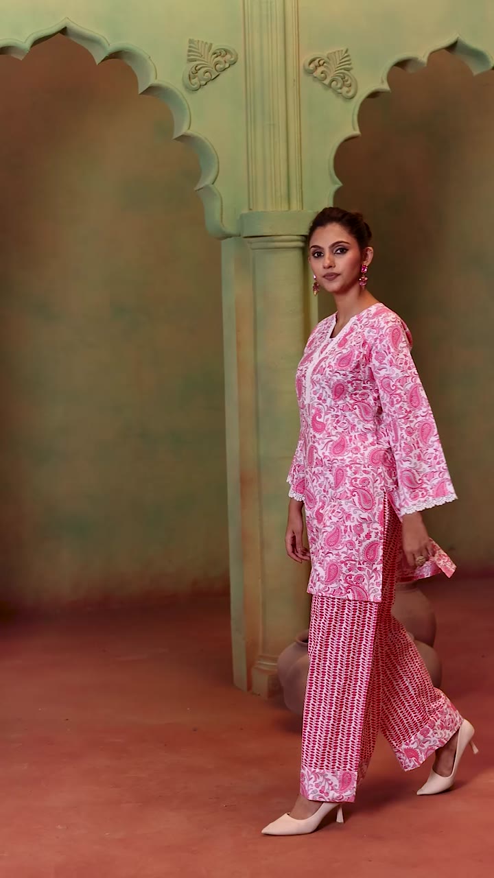 Pink Cotton KathaPrinted Co-ord set — video